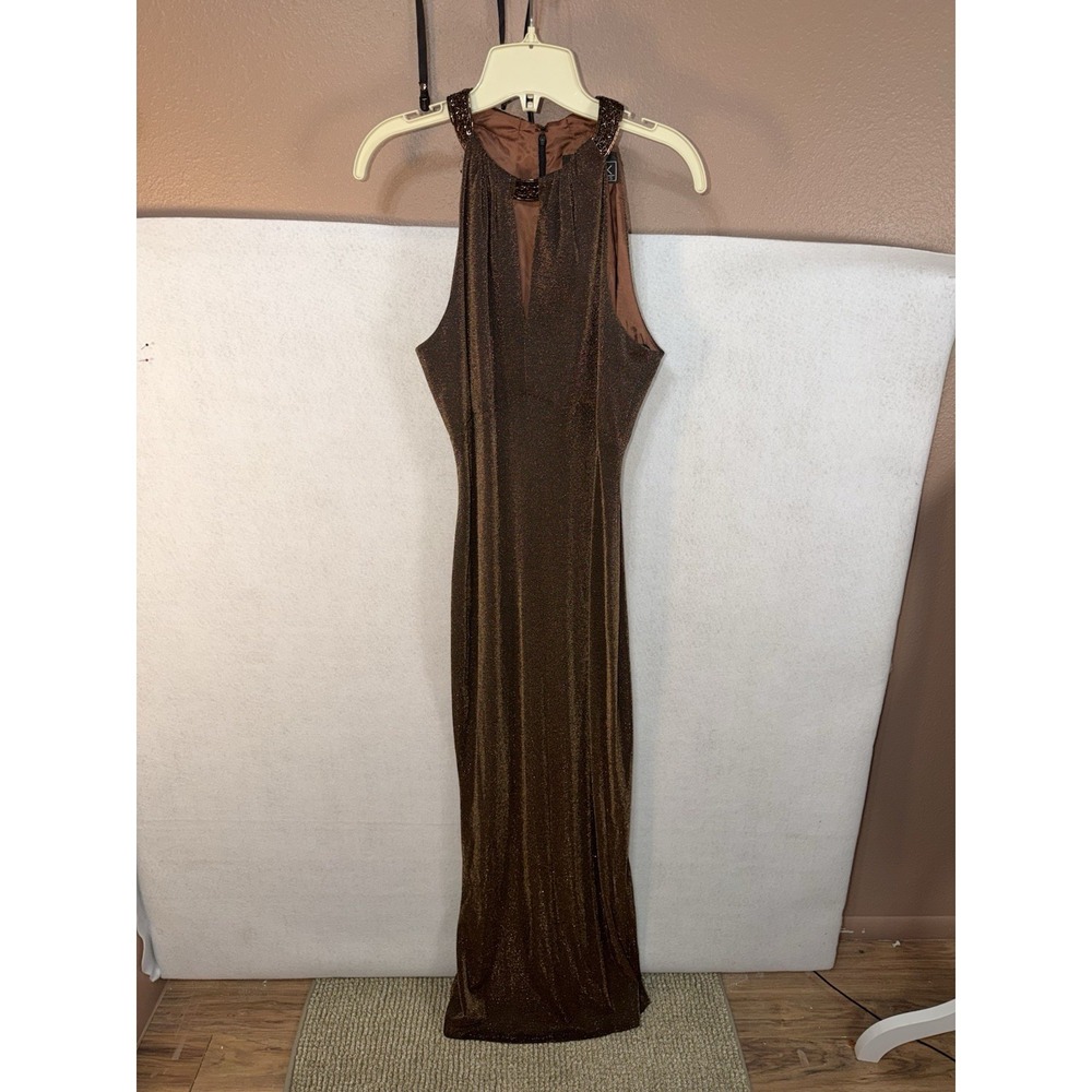 Metallic Brown Maxi Dress with High Neck